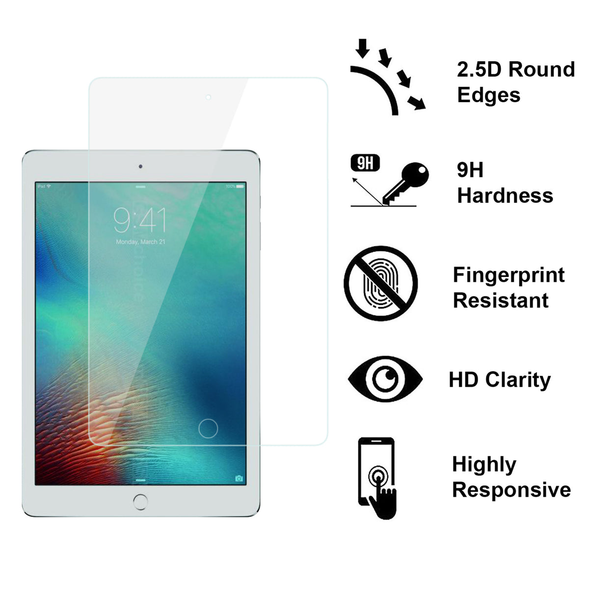 For Tempered Glass Screen Protector 9H Hardness, Touchpad Compatible, Case Friendly, Bubble Free, AB Glue, Ultra HD Clear Tablet Case Cover