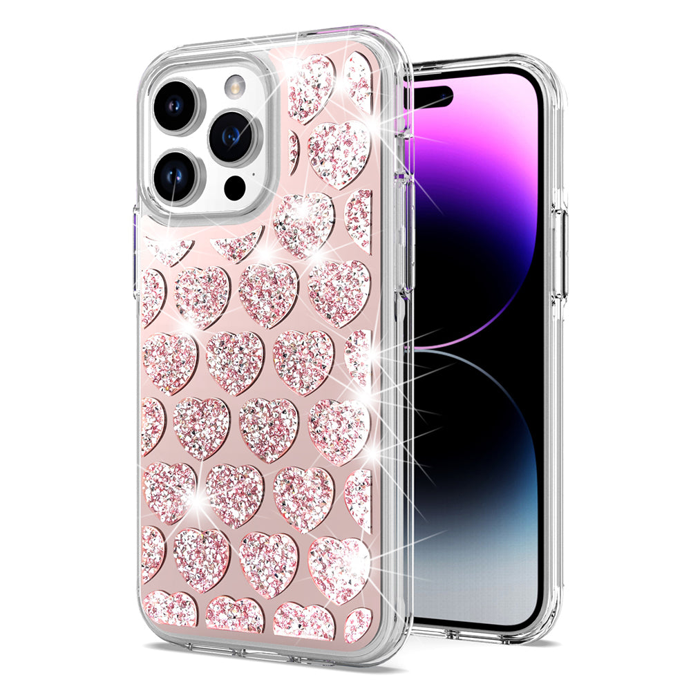 For Apple iPhone 16 Pro Max (6.9") Sparkly 3D Design Diamond Shockproof Protective Bling Rhinestone Hybrid Skin PC + TPU Case Cover