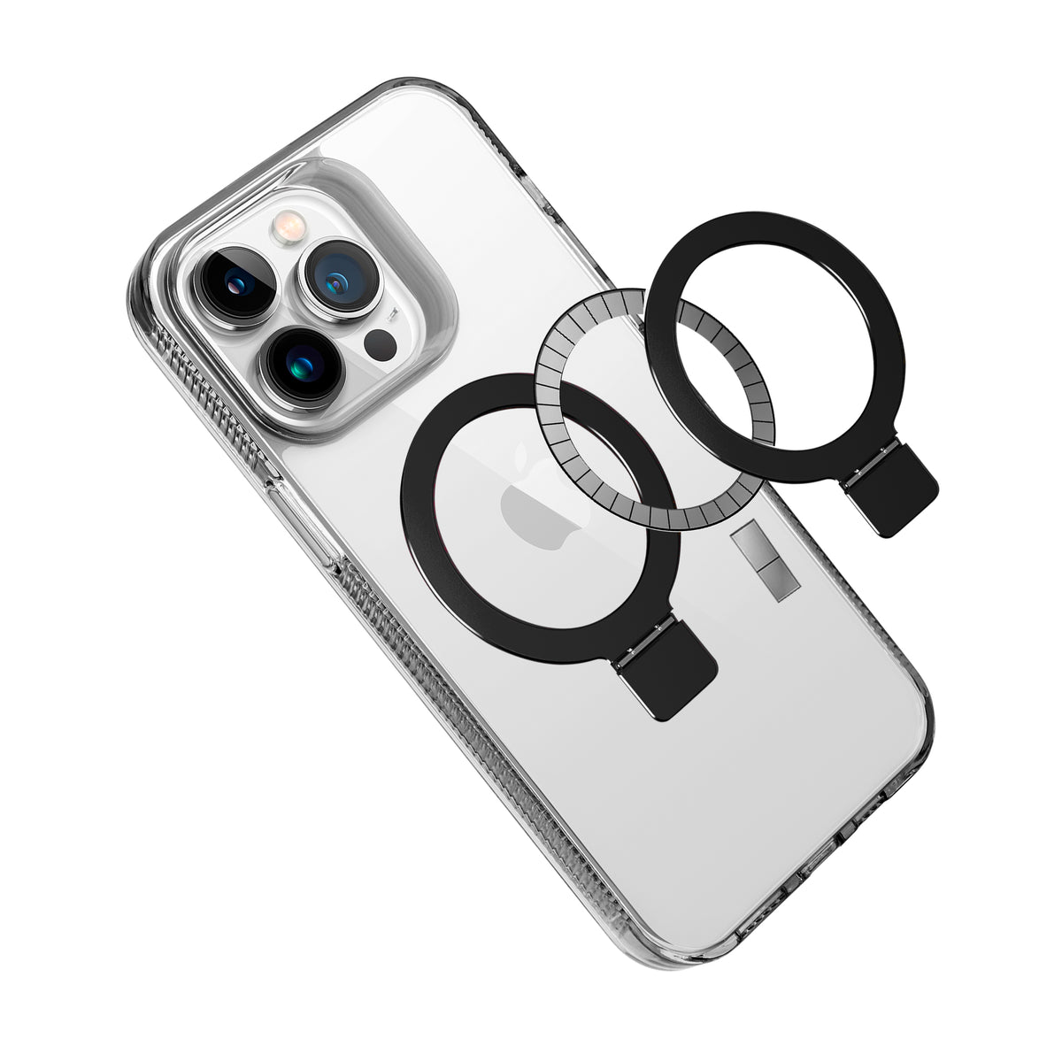 For Samsung Galaxy S22+ Plus 5G Transparent Magnetic Ring Circle Stand with MagSafe Compatible Hybrid Dotted Edged Hard PC Shockproof Case Cover Black