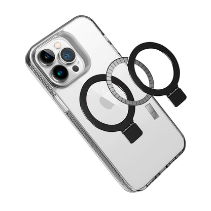 For Samsung Galaxy S22+ Plus 5G Transparent Magnetic Ring Circle Stand with MagSafe Compatible Hybrid Dotted Edged Hard PC Shockproof Case Cover Black