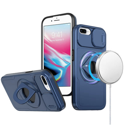 For Apple iPhone 8 Plus /7 Plus Full Coverage with Camera Window, Magnetic Circle, Rotatable Ring Stand, MagSafe Compatible, Shockproof Hybrid Protectiv Case Cover