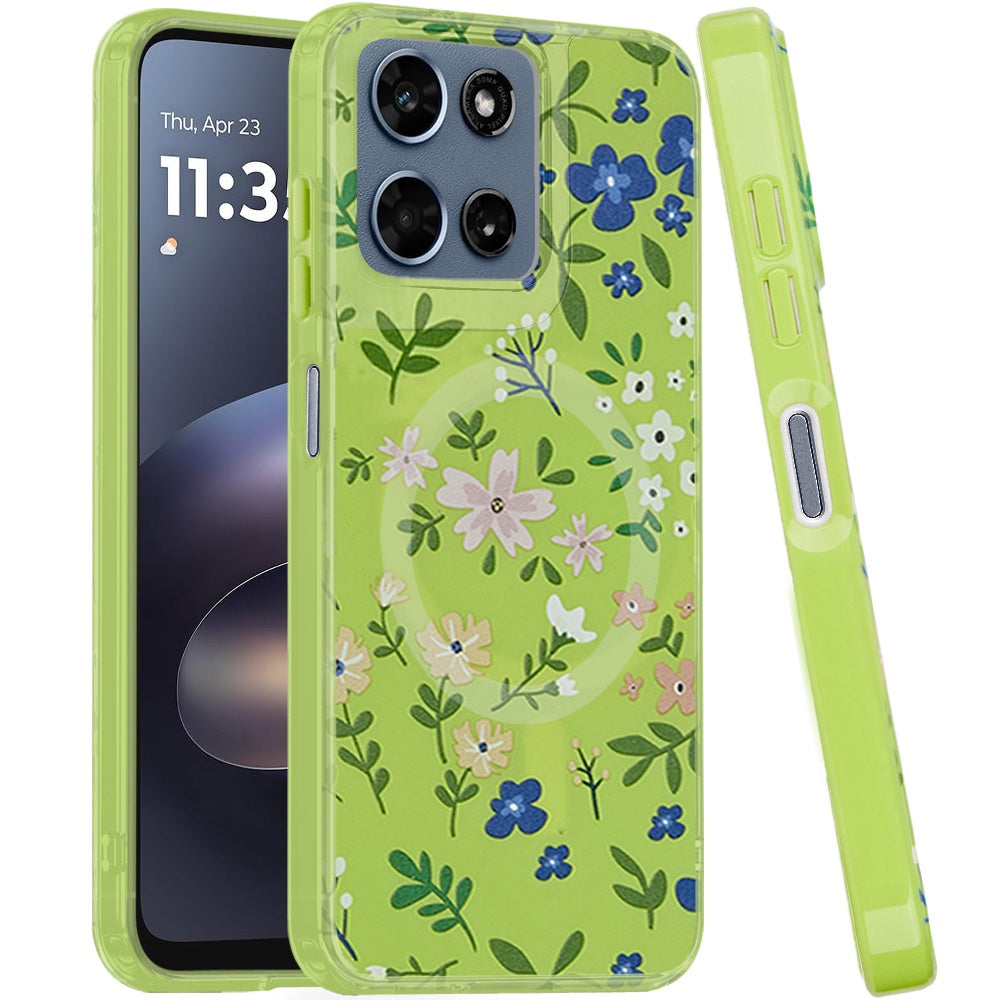 Phone Case for Motorola Moto G Play 5G 2026 Shockproof Dual Layer TPU IMD Print Rugged Anti-Slip Grip Drop Protection Scratch Resistant Slim Fit Glossy Floral Heart Aesthetic Cover