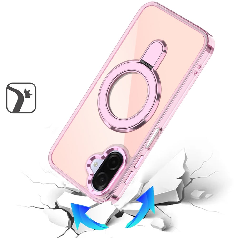 Phone Case for Samsung Galaxy A08 4G, A07 5G, A07 4G Chrome Magnetic Ring Stand Rotational Shockproof Hybrid Kickstand Metal Finish Rugged Drop Protection Armor Cover