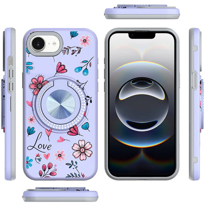 For Apple iPhone 17E /16E Pattern Design Hybrid with Invisible Ring Stand & Magnetic Back, Shockproof Protective Grip Case Cover