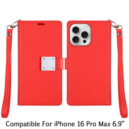 For iPhone 16 Pro Max (6.9") Wallet Cases PU Leather with Credit Card /ID /Cash Holder Slot Dual Flip Book Pouch, Stand and Strap Case Cover