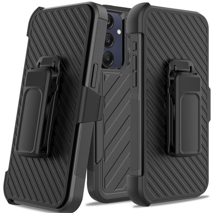 For Apple iPhone 16 Pro (6.3") Combo Hybrid lined with Belt Clip Holster Armor Shockproof Rugged Textured 2in1 Non Slip Tough Case Cover Black / Gray