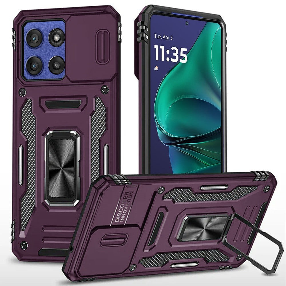 Phone Case for Motorola Moto G Stylus 5G 2026 /2025 Tough Metal Ring Shockproof Sliding Camera Window Hybrid Armor Rugged Anti Slip Heavy Duty Grip Cover Purple