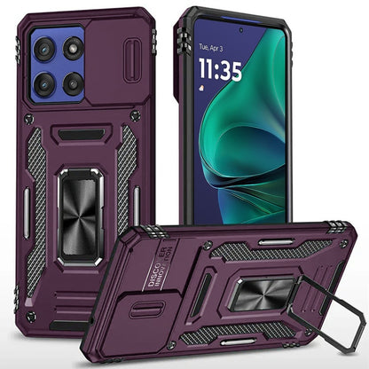 Phone Case for Motorola Moto G Stylus 5G 2026 /2025 Tough Metal Ring Shockproof Sliding Camera Window Hybrid Armor Rugged Anti Slip Heavy Duty Grip Cover Purple