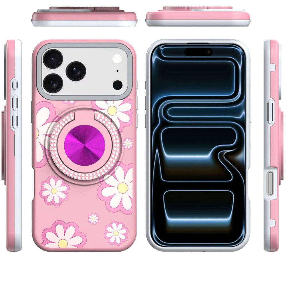 Phone Case for Apple iPhone 18 Pro Max Magnetic Ring Stand Matte Metal Hybrid Car Mount Friendly Shockproof Rotational Grip Diamond Design Pattern Cover