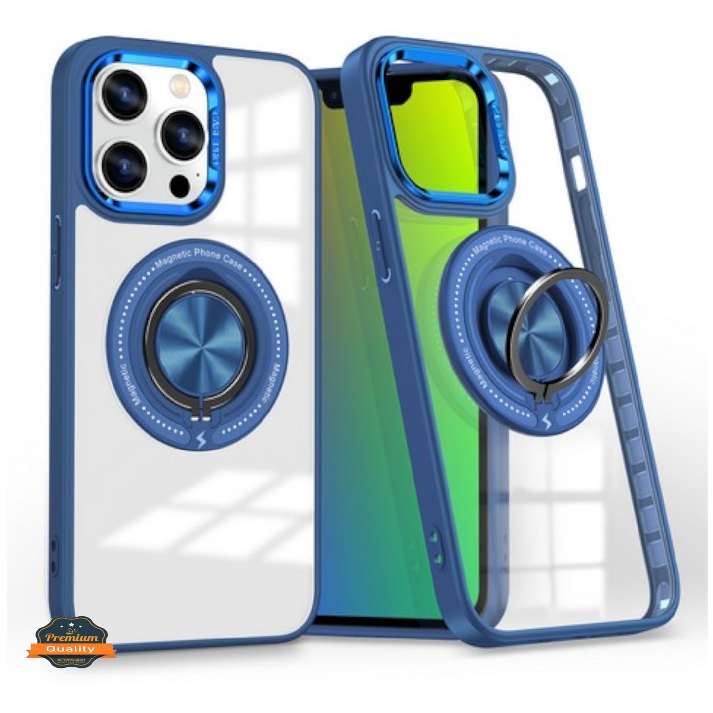 For Apple iPhone 17 Pro Clear Transparent Back Hybrid with Rotating Ring Stand, MagSafe Compatible Shockproof Slim TPU PC Case Cover
