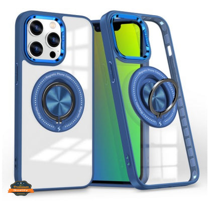 For Apple iPhone 16 Pro (6.3") Clear Transparent Back Hybrid with Rotate Ring Stand & MagSafe Compatible Shockproof Slim TPU PC Case Cover