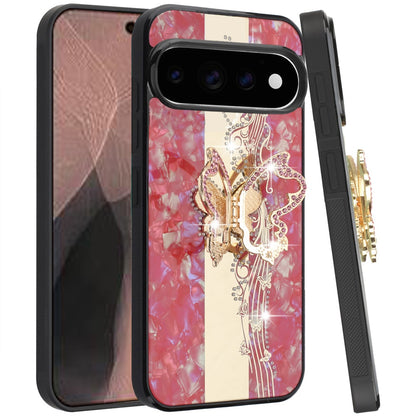 Phone Case for Google Pixel 11 /11 Pro Diamond Glitter Butterfly Engraved Ring Stand Luxury Bling Hybrid Shockproof Chrome Edge Protective Durable Grip Cover