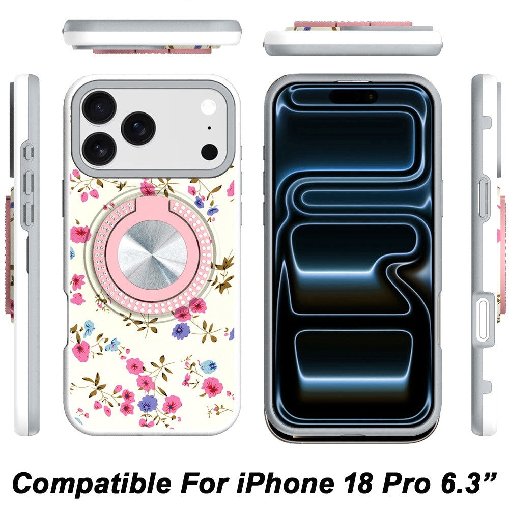 Phone Case for Apple iPhone 18 Pro Magnetic Ring Stand Matte Metal Hybrid Car Mount Friendly Shockproof Rotational Grip Diamond Design Pattern Cover