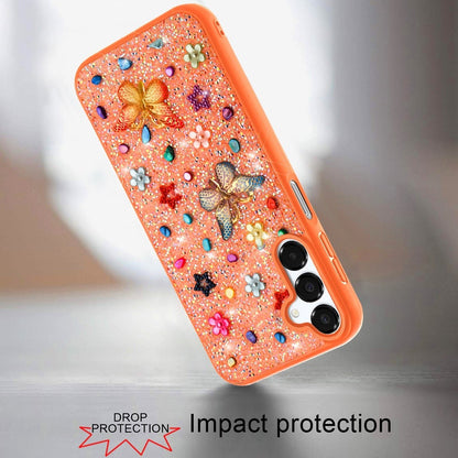 Phone Case for Samsung Galaxy A16 5G 3D Butterfly Diamond Bling Glitter Shockproof Stylish Protective Luxury Hybrid Sparkly Durable Grip Design Cover Cosmic Orange