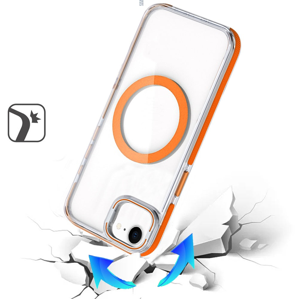 For Apple iPhone 16e Hybrid Clear Back Case with Invisible Camera Bracket Stand, MagSafe Magnetic Circle, Shockproof Color Frame Case Cover