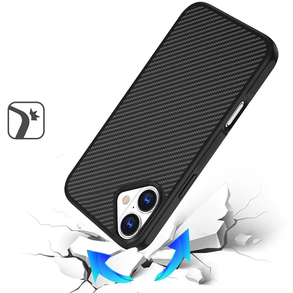 For Apple iPhone 17 (6.3") Carbon Fiber Design with Magnetic HQ 2.0mm Thick Hybrid Shockproof Rubber Hard PC Case Cover