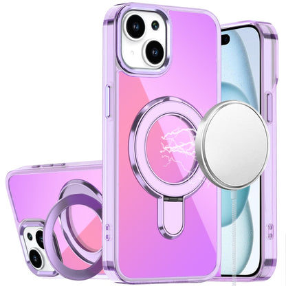 For Apple iPhone 15 Chrome Hybrid with Rotating Magnetic Circle Ring Stand, Slim Shockproof Hybrid Case Cover