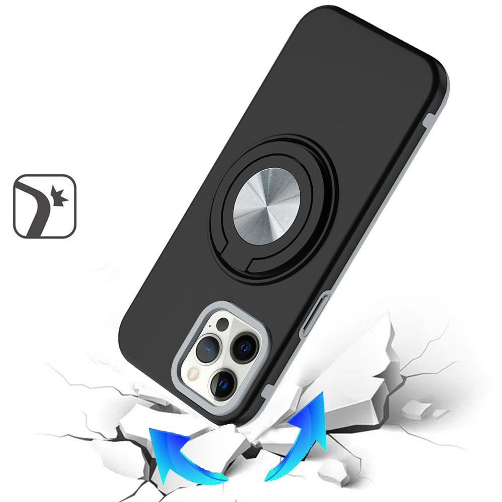 Phone Case for Apple iPhone 11 Pro Max Shockproof Magnetic Ring Stand Rotating CarMount Hybrid Metal Matte Finish AntiSlip Grip Kickstand Cover Black