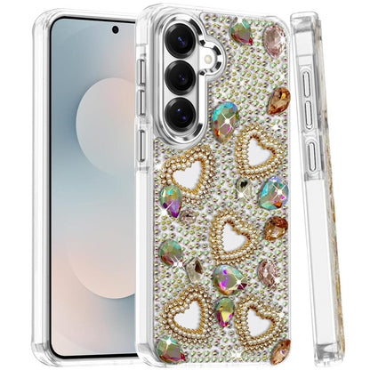 Phone Case for Galaxy S25 FE Fan Edition Luxury Crystal Heart Rhinestone Diamond Bling Shockproof Hybrid Glitter Protective Stylish Durable Grip Cover