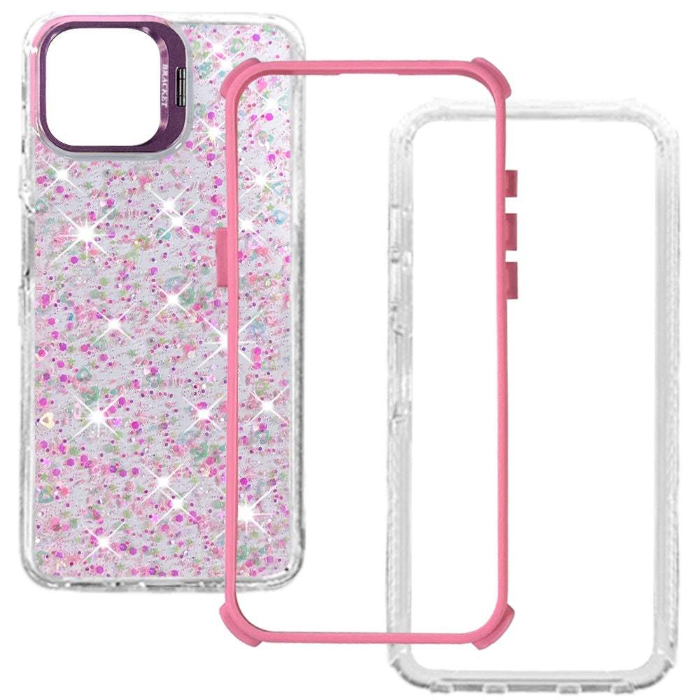 Phone Case for Apple iPhone 17E / iPhone 16E Luxury Bling Scattered Glitter Hybrid Dual Layers with Integrated Camera Stand and Sparkle Finish Design Cover