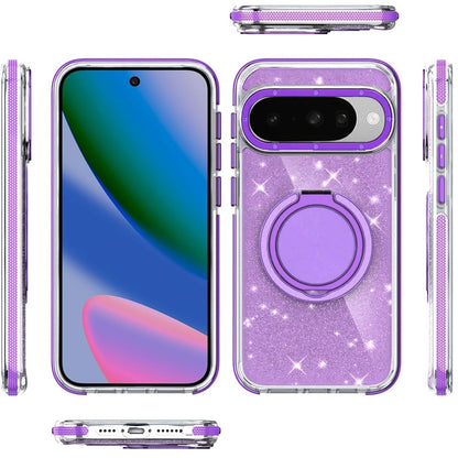 For Google Pixel 10 / 10 Pro Slim Bling Glitter Sparkly Shimmer Hybrid with Magnetic Ring and 360° Rotational Stand [Compatible with Magsafe] Case Cover