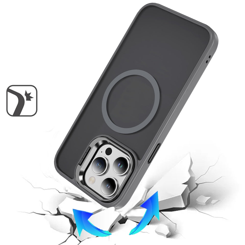 For Apple iPhone 15 Pro Max Heavy Duty Metallic Hybrid Tough TPU with Camera Ring Stand, MagSafe Compatible, Rugged Drop Protection Case Cover