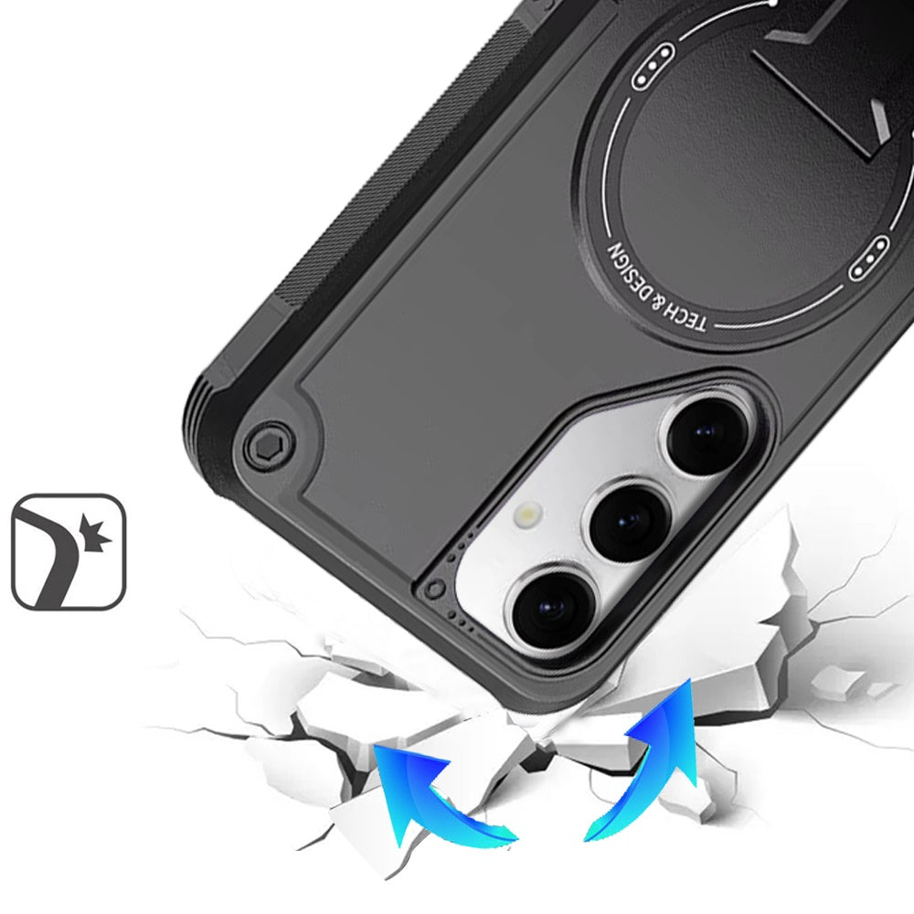 Phone Case for Samsung Galaxy A16 5G Magnetic Kickstand Rugged Shockproof Armor Grip Anti Slip Heavy Duty Protective Matte Stand Hybrid Cover Black