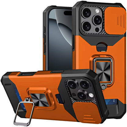 Phone Case for Apple iPhone 16 Pro Max Card Holder Magnetic Ring Stand Shockproof Anti Slip Wallet Grip Protective Hybrid Design Cover Cosmic Orange