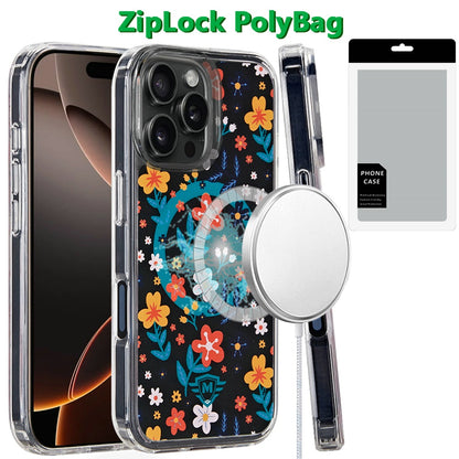 For Apple iPhone 16 Pro Cute Fashion Pattern Design, Durable Shockproof Slim TPU Hard Back, MagSafe Compatible Case Cover Nightly Floral
