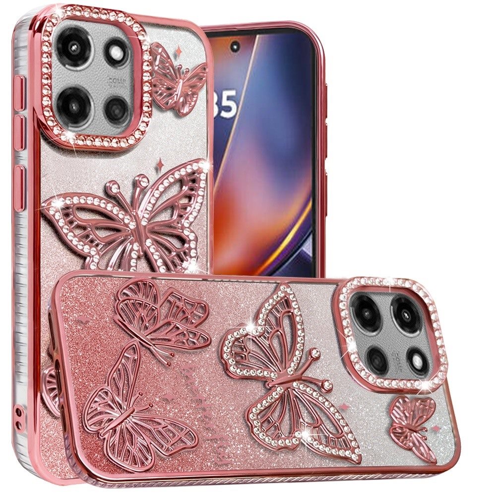 For Motorola Moto G 5G 2025 Luxury Butterfly Sparkle Glitter Diamond Crystal Rhinestone Shimmer Bling Plating Thick TPU Hard PC Case Cover