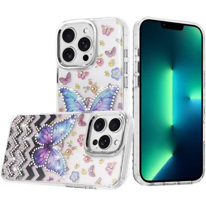 Phone Case for Apple iPhone 13 Pro Max Butterfly Resin Epoxy Diamond Bling Metal Edge Shockproof Hybrid Luxury Protective Durable Stylish Fashion Grip Cover