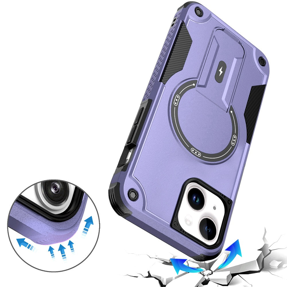 Phone Case for Apple iPhone 15 Magnetic Kickstand Rugged Shockproof Armor Grip Anti Slip Heavy Duty Protective Matte Stand Hybrid Cover Purple