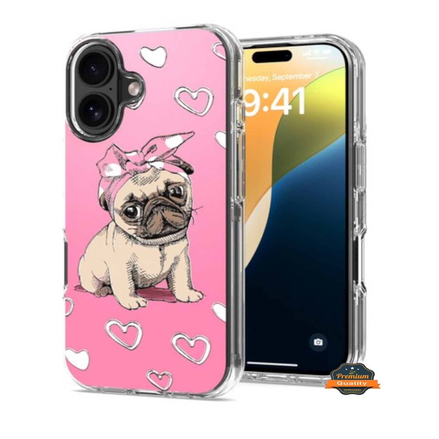 For Motorola Moto G Power 5G 2026 Hybrid Clear Frame with Trendy Pattern Design, Shockproof Hard Back & TPU Rubber Case Cover Dog Pink Heart