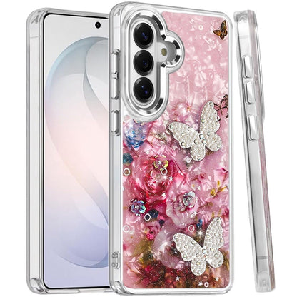 Phone Case for Samsung Galaxy S26 FE /Fan Edition Glitter Butterfly Design Metal Buttons Shockproof Hybrid TPU + PC Durable Protective Slim Grip Stylish Cover