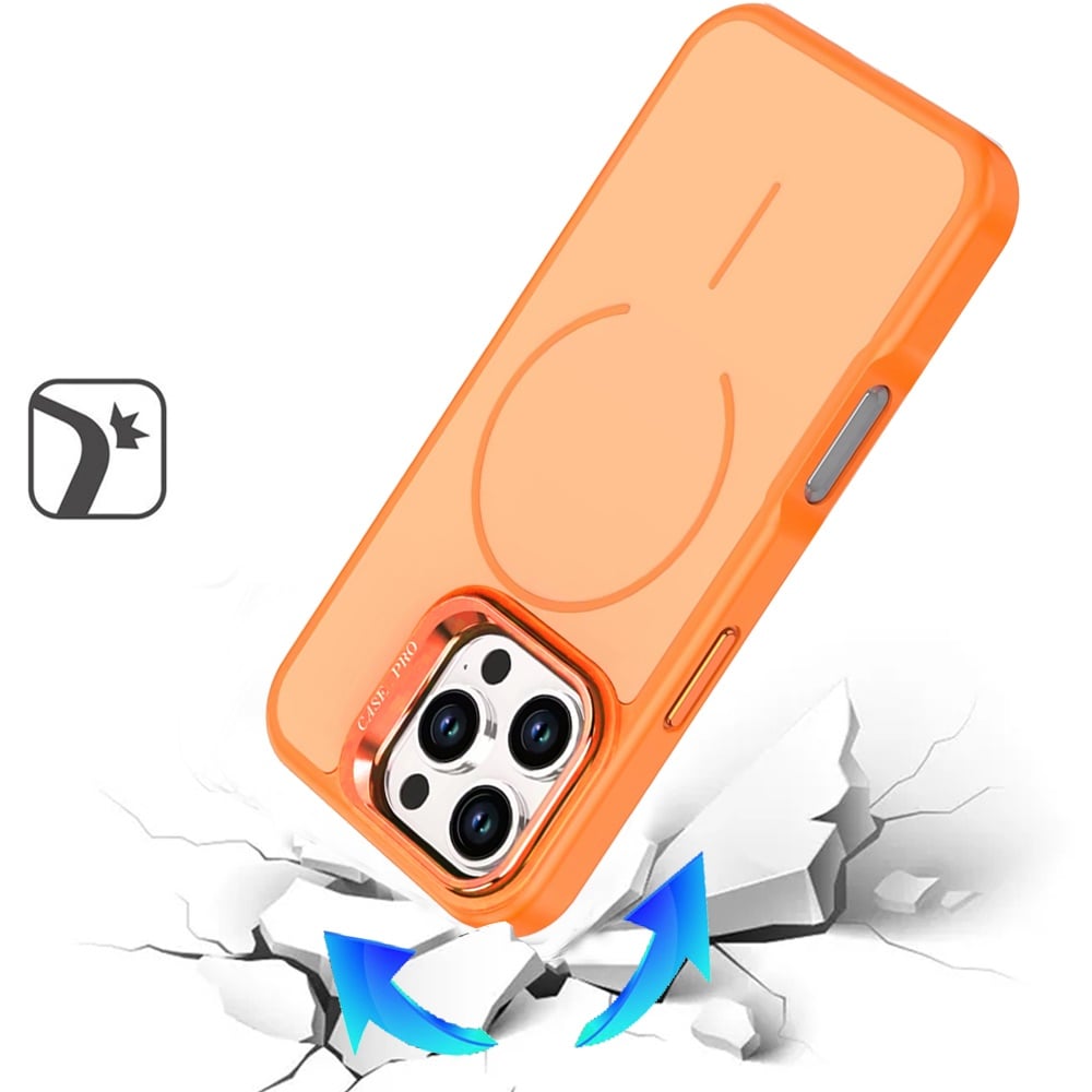 For iPhone 16 Pro Max (6.9") Magnetic Matte Metal Camera Stand Hybrid Drop Protection Durable Shockproof Slim Fit Design Protector Cosmic Orange