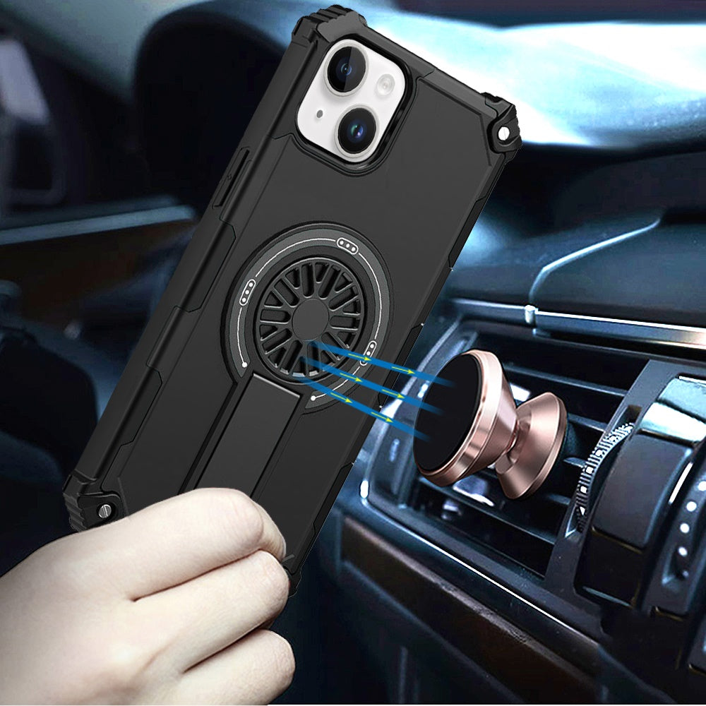 Phone Case for Apple iPhone 14 /iPhone 13 Invisible Kickstand Magnetic Car Mount Friendly Shockproof Texture Anti Slip Durable Grip Heavy Duty Hybrid Cover