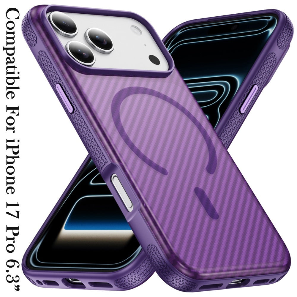 For Apple iPhone 17 Pro (6.3") Thick Carbon Design Magnetic Hybrid Drop Protection with Metallic Buttons & MagSafe Compatible Case Cover