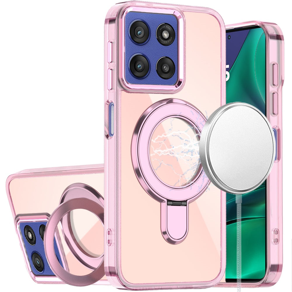 For Motorola Moto G Stylus 5G 2026 /2025 Chrome Hybrid with Rotating Magnetic Circle Ring Stand, Slim Shockproof Hybrid Case Cover Cosmic Orange