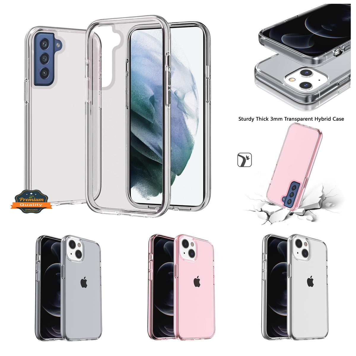 For Apple iPhone 17 Pro Max Transparent Shock Absorption PC + TPU Rubber Gel Thick 3mm Hybrid Silicone Slim Fit Back Case Cover