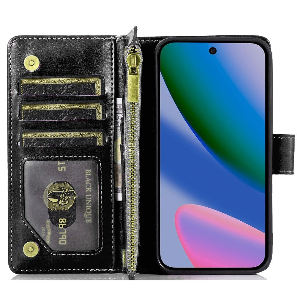 Phone Case for Google Pixel 11 / 11 Pro Luxury Leather Wallet Card Holder Zipper Pocket Money Storage Protective Grip Design with Strap Cover