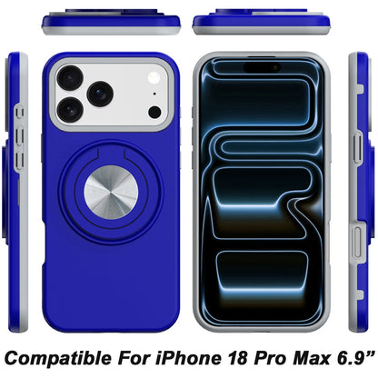 Phone Case for Apple iPhone 18 Pro Max Shockproof Magnetic Ring Stand Rotating CarMount Hybrid Metal Matte Finish AntiSlip Grip Kickstand Cover Blue