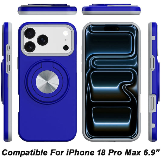 Phone Case for Apple iPhone 18 Pro Max Shockproof Magnetic Ring Stand Rotating CarMount Hybrid Metal Matte Finish AntiSlip Grip Kickstand Cover Blue