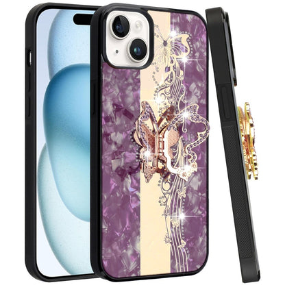 Diamond Glitter Butterfly Engraved Ring Stand Luxury Bling Hybrid Shockproof Chrome Edge Protective Durable Grip
