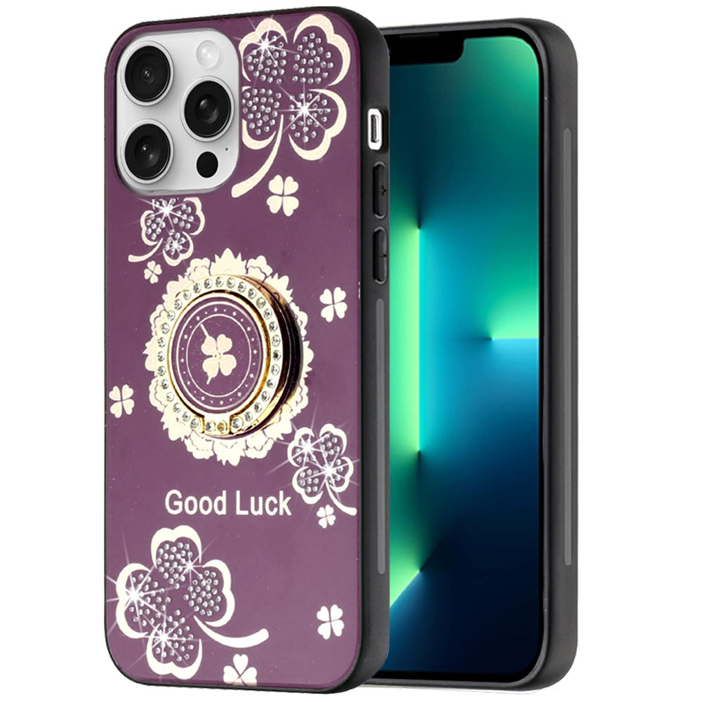 Phone Case for Apple iPhone 13 Pro Max Diamond 3D Fashion Floral Glitter Engraved Luxury Bling Hybrid Shockproof Chrome Edge Protective Grip Cover Purple