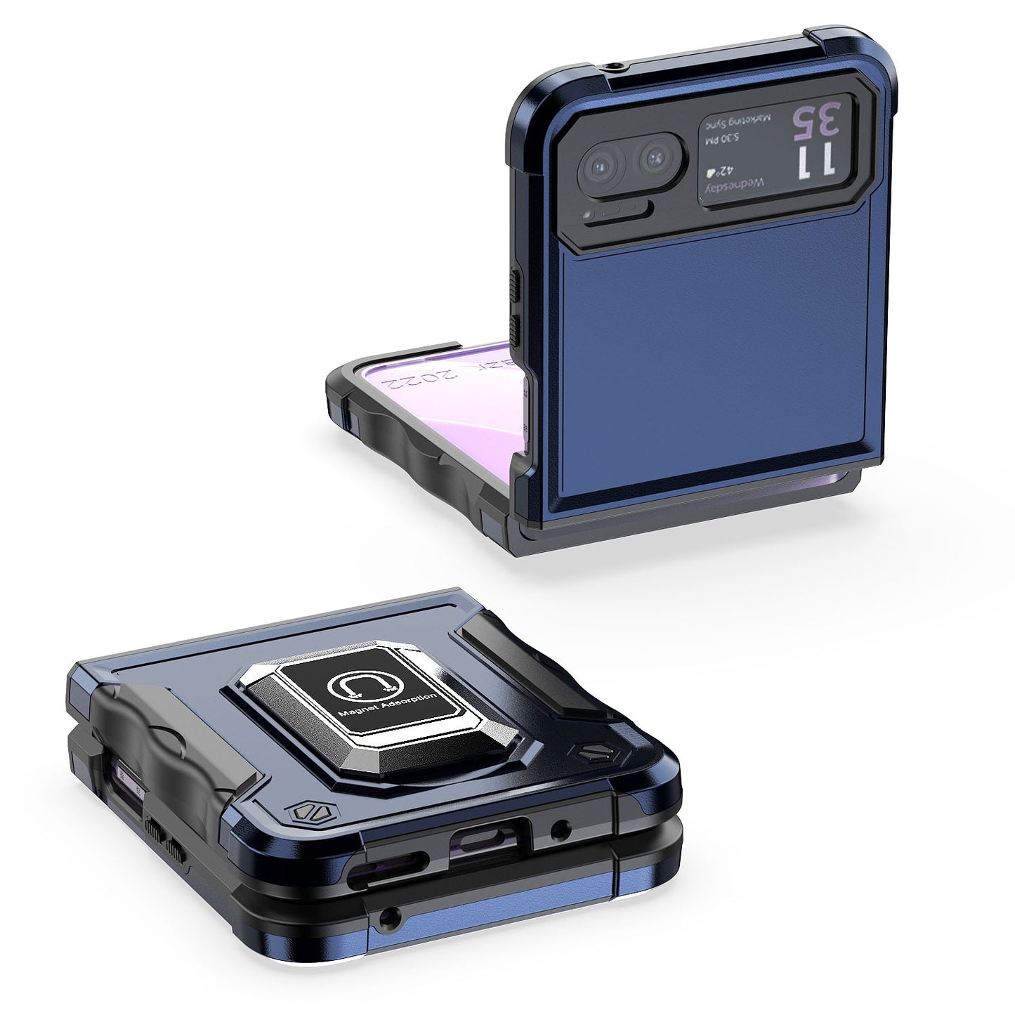 For Motorola Razr 2023 Hybrid Stand Magnetic Ring Holder Kickstand Heavy Duty Rugged Drop Silicone & Hard PC Shockproof Case Cover Blue