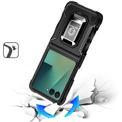 For Samsung Galaxy Z Flip 7 Hybrid Stand Magnetic Ring Holder Kickstand Heavy Duty Rugged Drop Silicone & Hard PC Shockproof Case Cover
