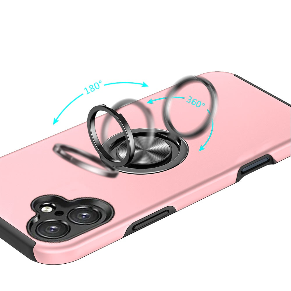 For Apple iPhone 16 (6.1") Hybrid Slim Kickstand with Metal Invisible Ring Stand Holder Fit Magnetic Car Mount Shockproof Case Cover