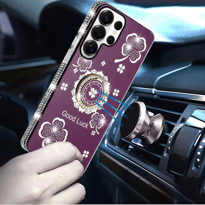 Phone Case for Samsung Galaxy S26 Ultra Glitter Diamond Ring Stand Sparkle Rhinestone Edge AntiSlip Kickstand Luxury Fashion Bumper Shockproof Cover Purple