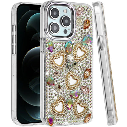 Phone Case for Apple iPhone 12 Pro Max Luxury Crystal Heart Rhinestone Diamond Bling Shockproof Hybrid Glitter Protective Stylish Durable Grip Cover