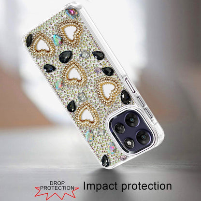 Phone Case for Moto G Power 5G (2026/2025) Luxury Crystal Heart Rhinestone Diamond Bling Shockproof Hybrid Glitter Protective Stylish Durable Grip Cover